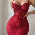 Desire Closet Özel Tasarım Korse Görünümlü Bordo Dantel İşlemeli Tül Fantezi Gecelik