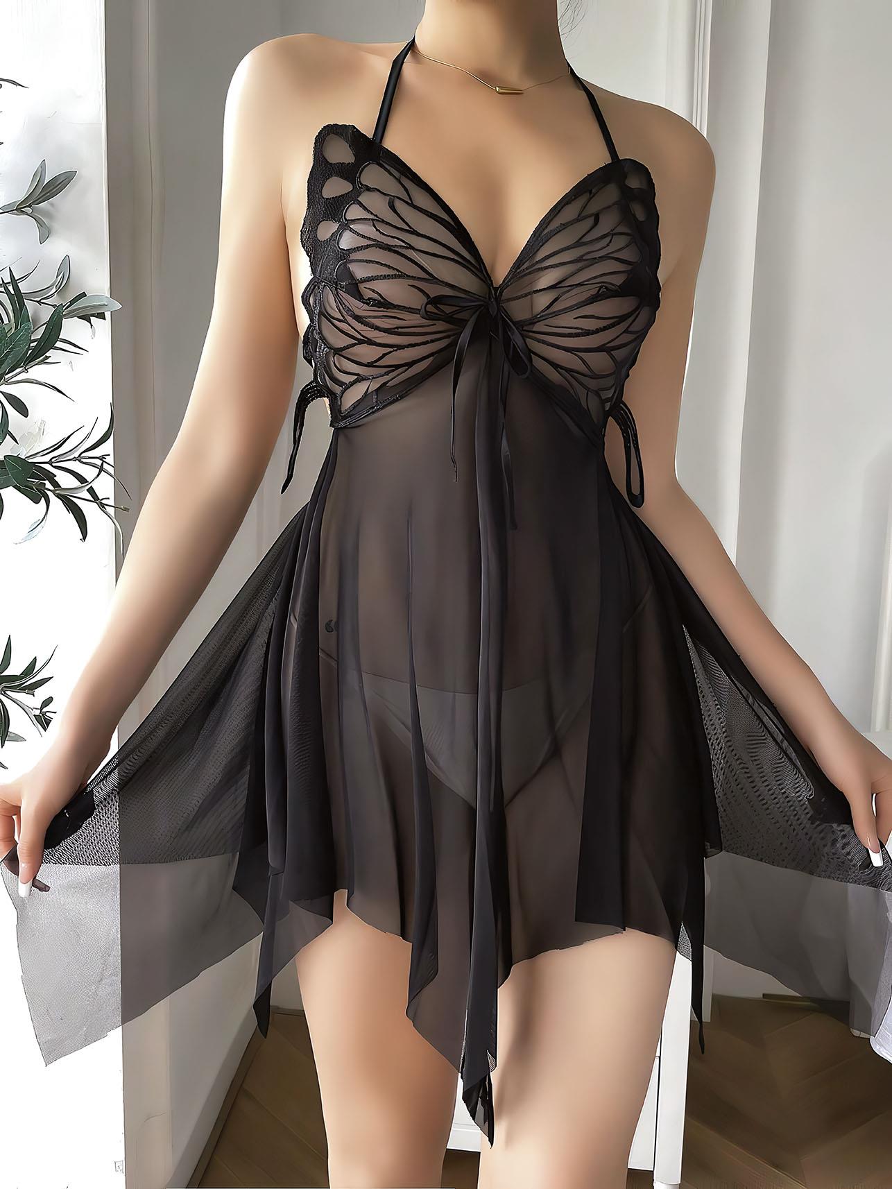 Compressed by jpeg-recompress Desire Closet Siyah Kelebek İşlemeli Tül Fantezi Gecelik - Görsel 1