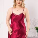 Büyük Beden Bordo Kısa Saten Gecelik