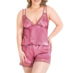 Büyük Beden Gül Kurusu Saten Babydoll Şort Takımı
