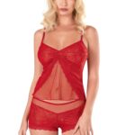 Kırmızı Jakarlı Babydoll Şort Takımı