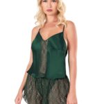 Koyu Yeşil Saten Babydoll Şort Takımı