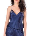 Lacivert Saten Babydoll Şort Takımı
