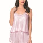 Pembe Saten Babydoll Şort Takımı