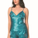 Petrol Saten Babydoll Şort Takımı