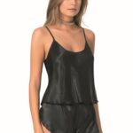 Siyah Saten Babydoll Şort Takımı