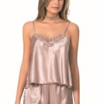 Vizon Saten Babydoll Şort Takımı