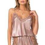 Vizon Saten Babydoll Şort Takımı