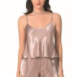 Vizon Saten Babydoll Şort Takımı