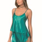 Zümrüt Saten Babydoll Şort Takımı